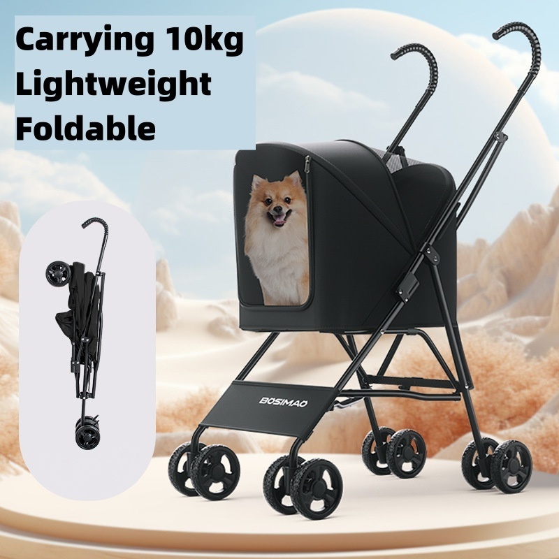 Lightweight Compact Foldable Pet Stroller Dog and Cat Carrier with Four Universal Wheels for Travel and Walking