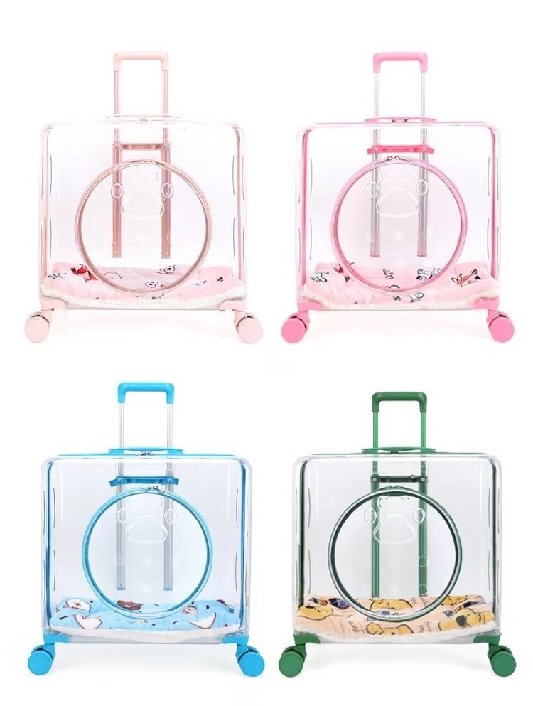 Transparent Backpack Pet Carrier with Trolley Stroller Feature for Cats and Dogs Rolling Travel Bag Breathable Case