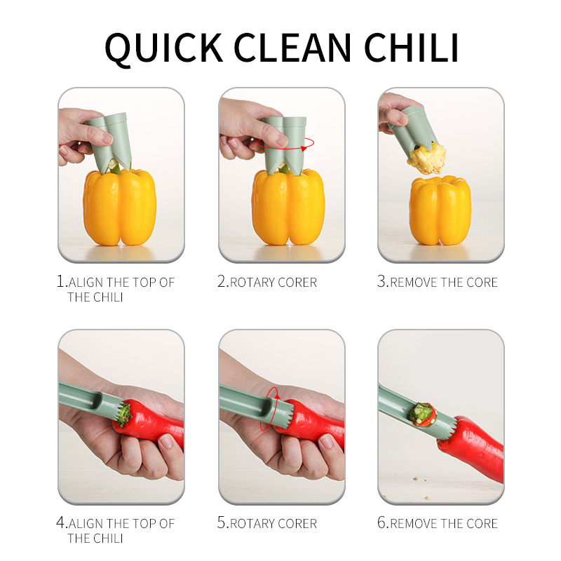 Fruit And Vegetable Tool 2 in1 Pepper Chili Bell Jalapeno Corer Seed Remover Pepper Chilli Cutter Corer Slicer