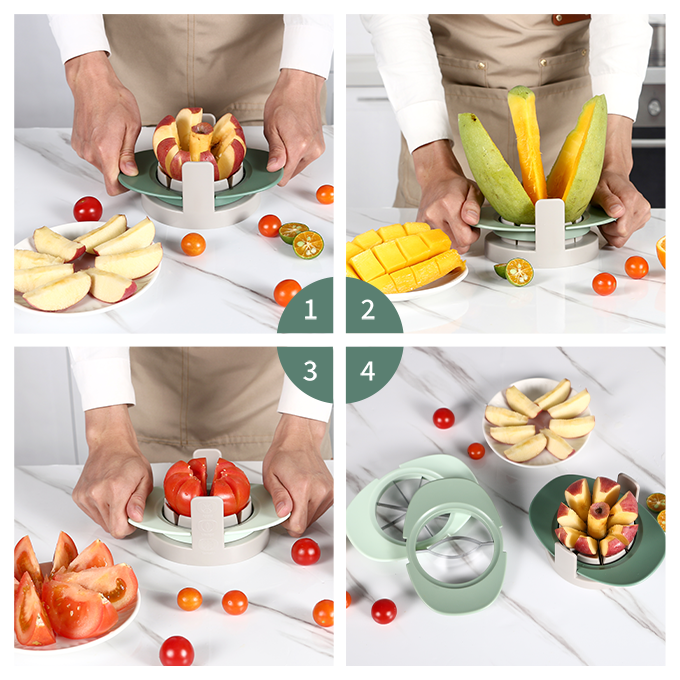 Amazon top seller fruit vegetable slicer tools Stainless steel fruit cutter Apple Mango Tomato 3 in 1 cutter