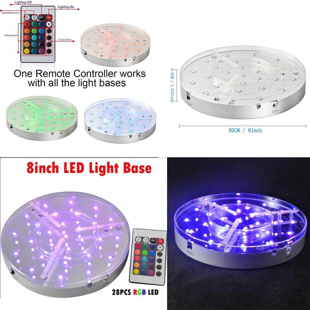 Crystal Table Centerpiece Lighting Remote 8inch Multi Color Round Led Light Stand Base Rechargeable Lithium Battery Operated