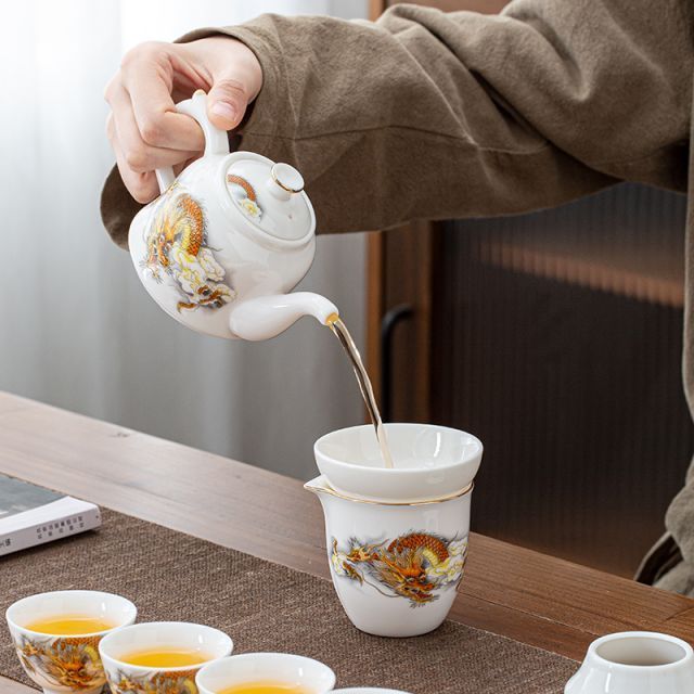 New Product Dragon Teapot Teacup Tea Set Gift Box  New Chinese Wedding Gift Set Coffee cup Tea kettle Educational gift Business