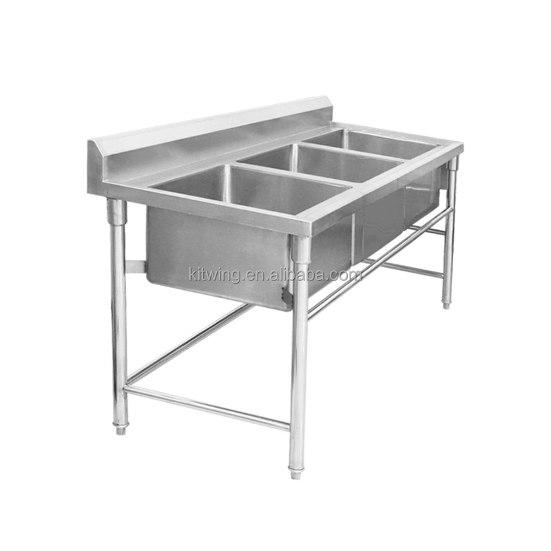 Factory Commercial Industrial Stainless Steel Three Hole Washing Sink For Kitchen Trough