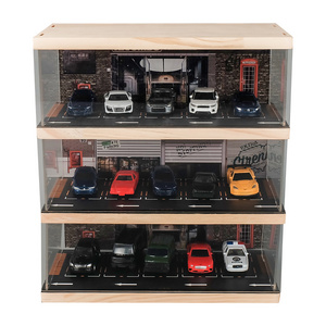 kivcmds 1:64 Scale 3-Tiers Auto Repair Store Scene Vehicle Display Stand for Alloy Car Model Toy with Parking Lot Scene