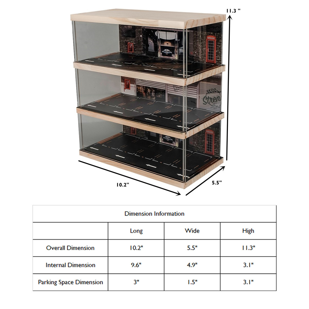 kivcmds 1:64 Scale 3-Tiers Auto Repair Store Scene Vehicle Display Stand for Alloy Car Model Toy with Parking Lot Scene