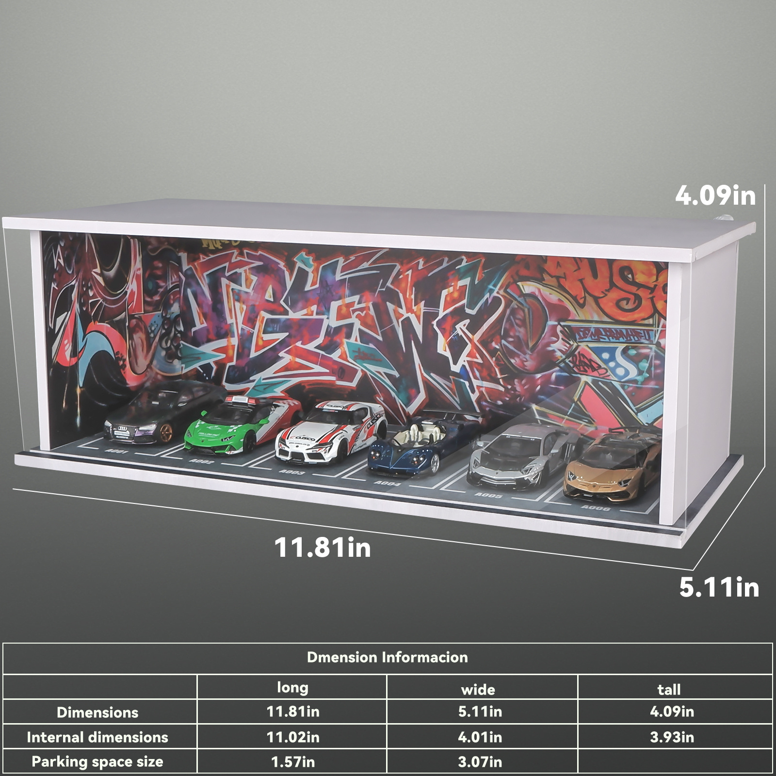 kivcmds 1:64 Car Model Display Case with Lights for Hot Wheels,Matchbox Cars-Graffiti Scenes Parking lot