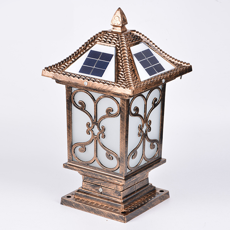 OEM Solar Pillar Bollard Lawn LED Light Decorative Pattern Lantern for Garden Landscape Park Sunlight Powered