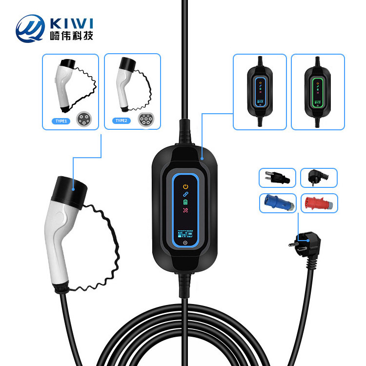 KIWI AC Portable Mobile Electric Car Charging Stations 220V 380V 3.5KW 7 KW 11KW EV Charger