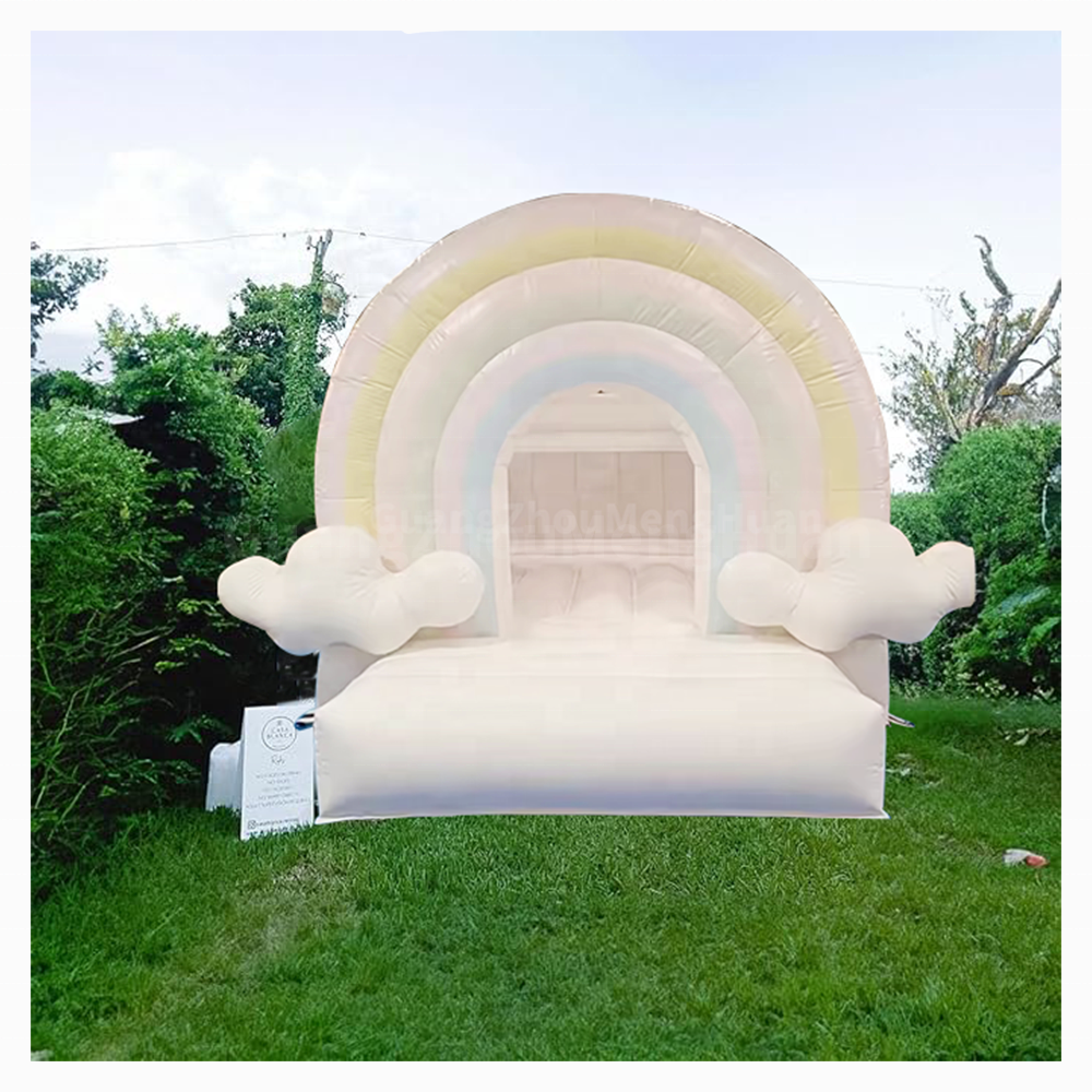 Colorful Inflatable Rainbow Bounce House with Cloud Blower Durable Easy to Set Up and Down for Birthday Party Wedding