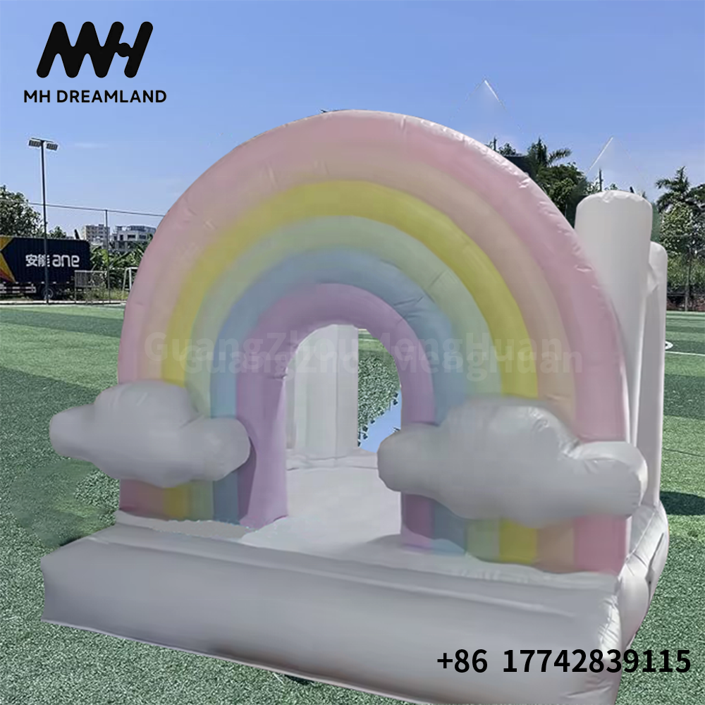 Colorful Inflatable Rainbow Bounce House with Cloud Blower Durable Easy to Set Up and Down for Birthday Party Wedding