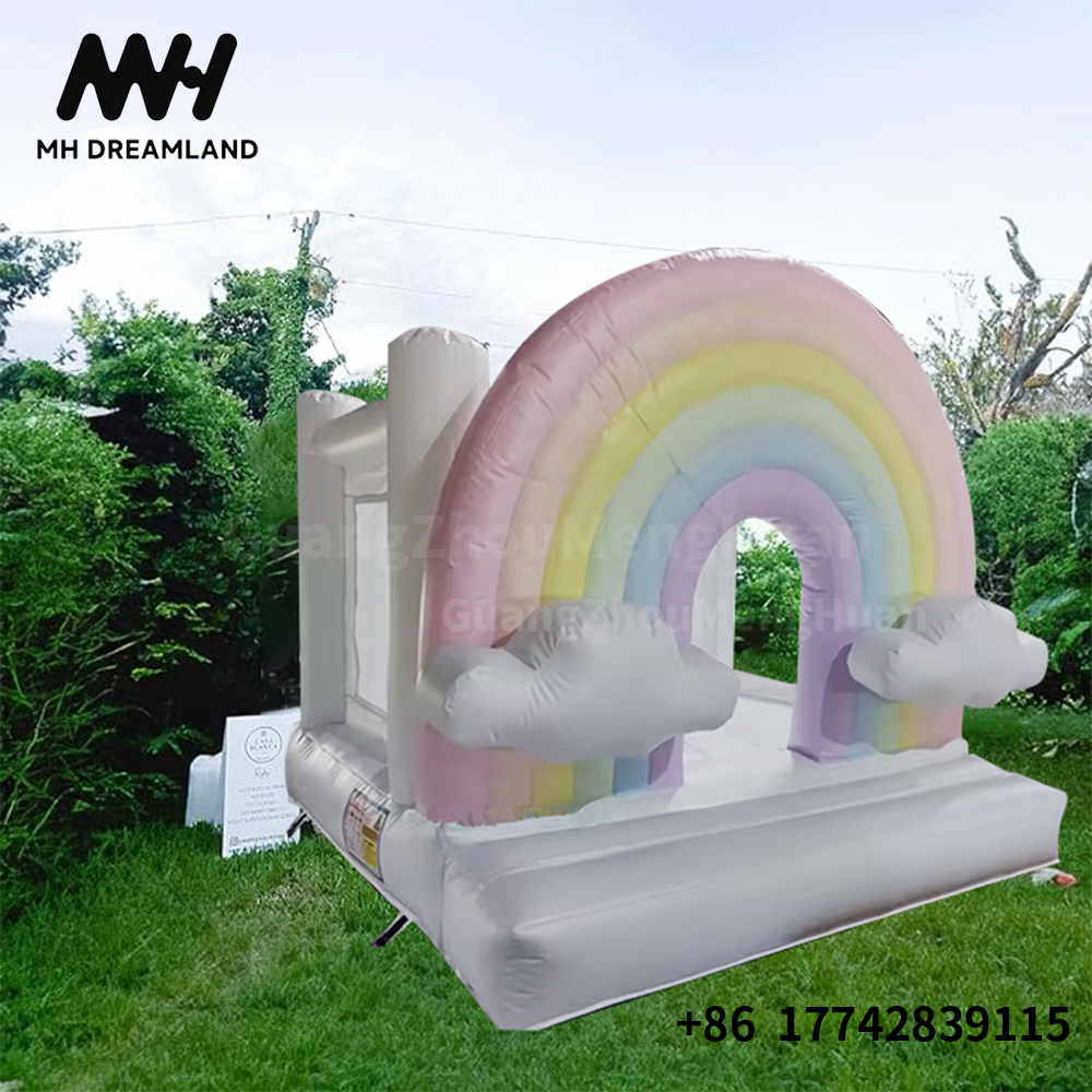 Colorful Inflatable Rainbow Bounce House with Cloud Blower Durable Easy to Set Up and Down for Birthday Party Wedding