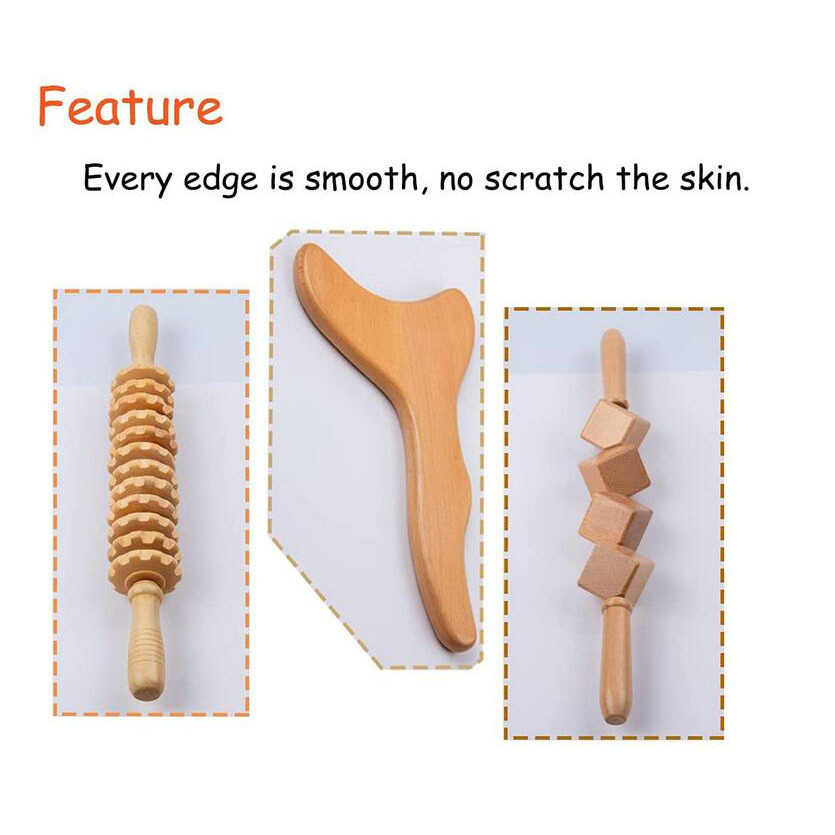 Wood Therapy Massage Tools 3 pcs Set for Wooden Lymphatic Drainage Tool Kit