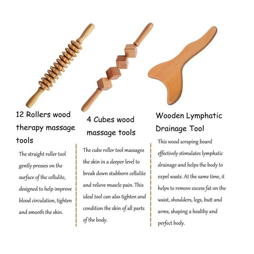 Wood Therapy Massage Tools 3 pcs Set for Wooden Lymphatic Drainage Tool Kit