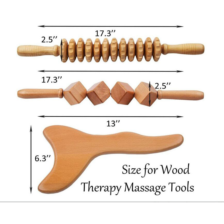 Wood Therapy Massage Tools 3 pcs Set for Wooden Lymphatic Drainage Tool Kit