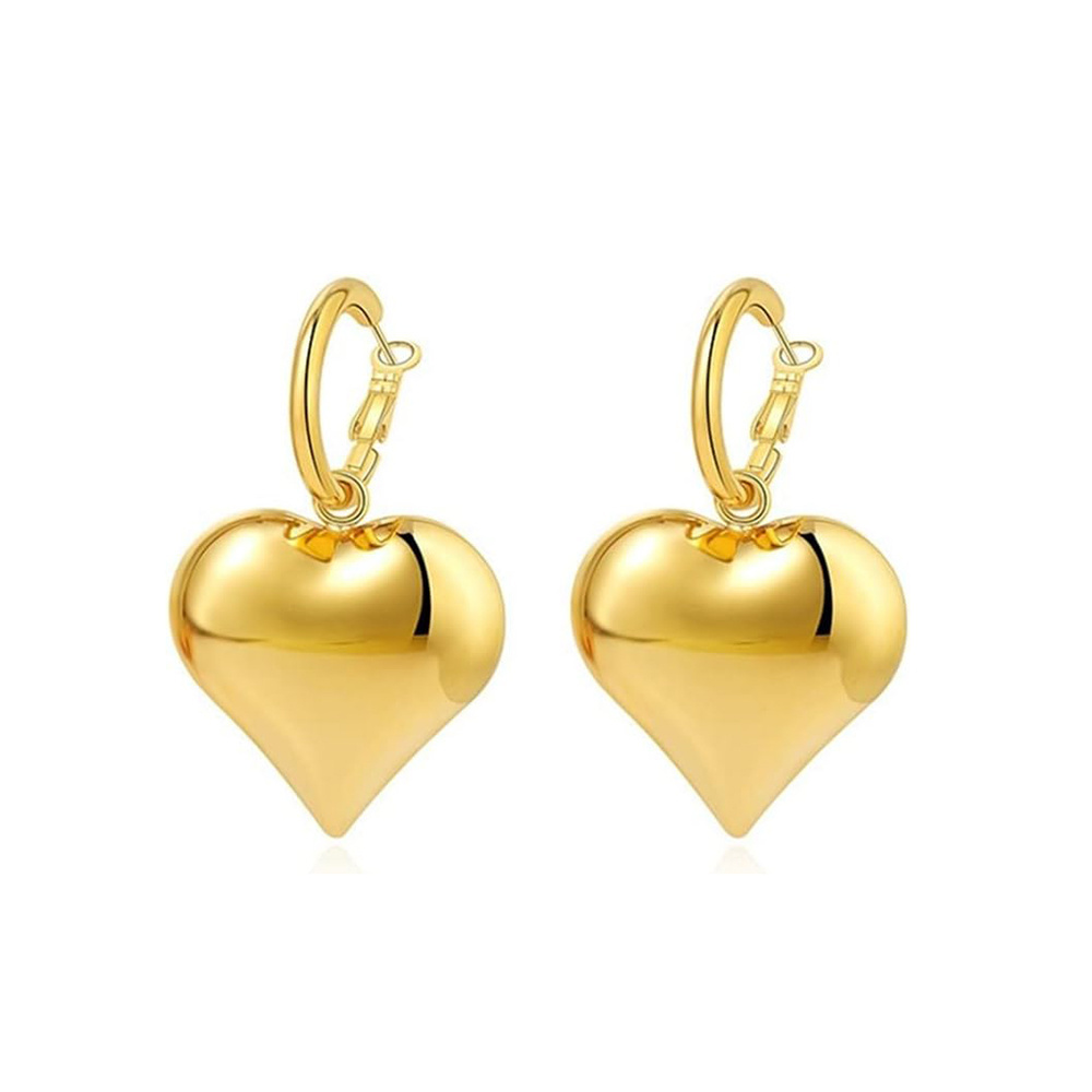 Big Love Statement Earrings Gold Plated Stainless Steel Heart Drop Dangle Hoop Earrings for Women