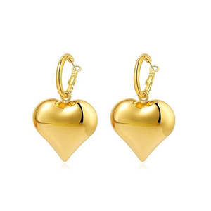 Big Love Statement Earrings Gold Plated Stainless Steel Heart Drop Dangle Hoop Earrings for Women