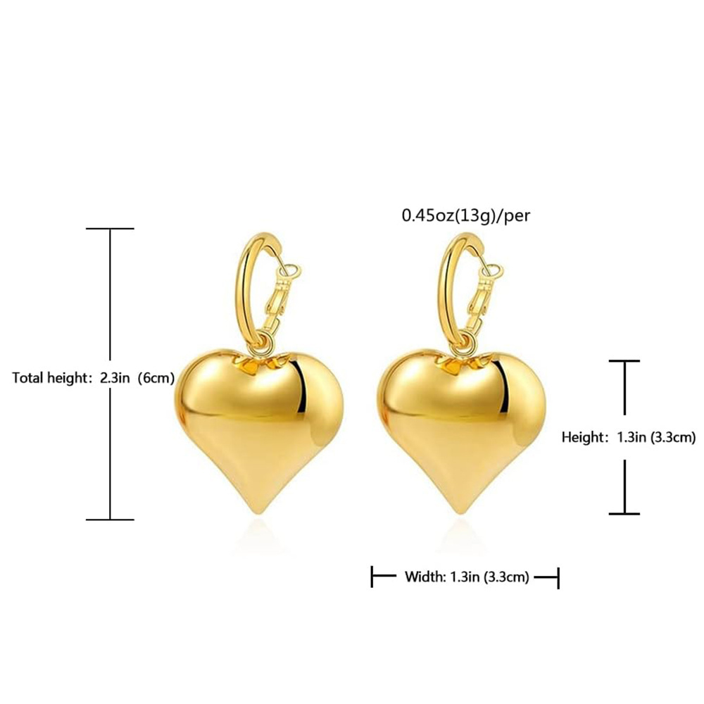 Big Love Statement Earrings Gold Plated Stainless Steel Heart Drop Dangle Hoop Earrings for Women