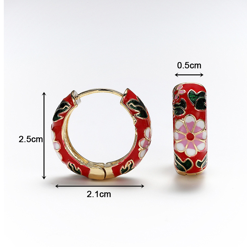 new fashion custom enamel flower huggie hoop earrings multi colored enamel hoop earrings