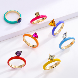 Summer  Candy Sweet Color Enamel Ring Gold Plated Ring Colorful  Diamond Engagement Zircon Gemstone Rings