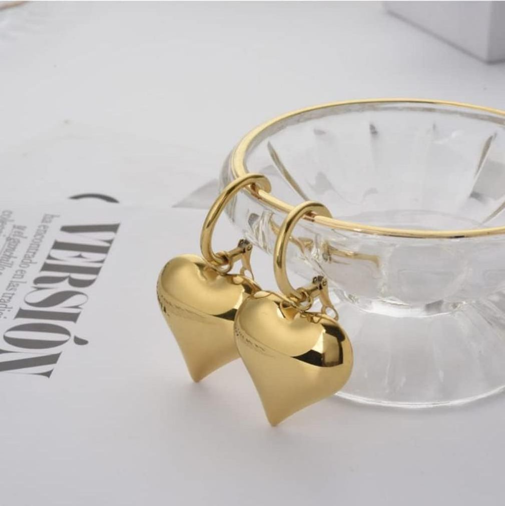 Big Love Statement Earrings Gold Plated Stainless Steel Heart Drop Dangle Hoop Earrings for Women