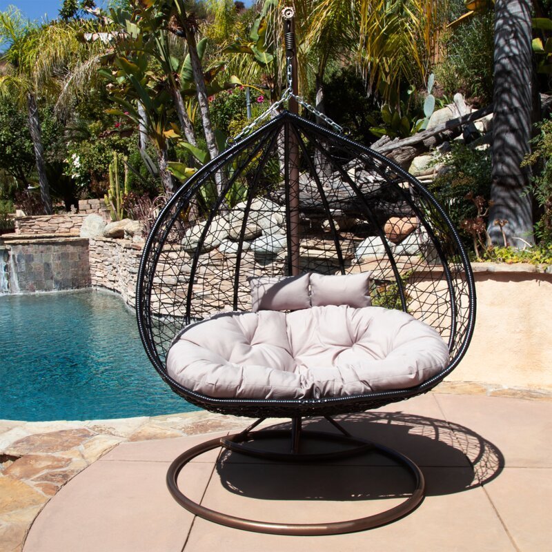 Hot Selling Outdoor Heavy Duty Double Seat Rattan Hanging Hammock Swing Chair for Adults