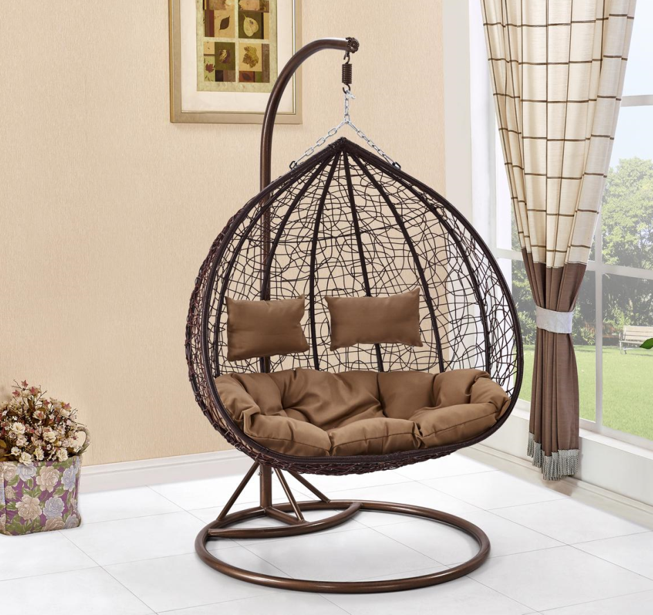 Free Sample Hot Selling Hanging Wicker Double Seat Garden Egg Swinging Chairs Patio Outdoor Swing Chair