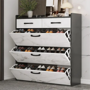 Modern Marble Color 4 Tier Shoe Cabinet Wooden Shoe Rack with Storage Drawer