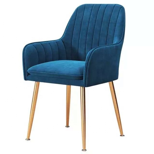 Free Sample Whole Sale Modern Restaurant Chair Nordic Velvet Armchair Dining Furniture Fabric Tufted Dining Chair Wiht Gold Leg