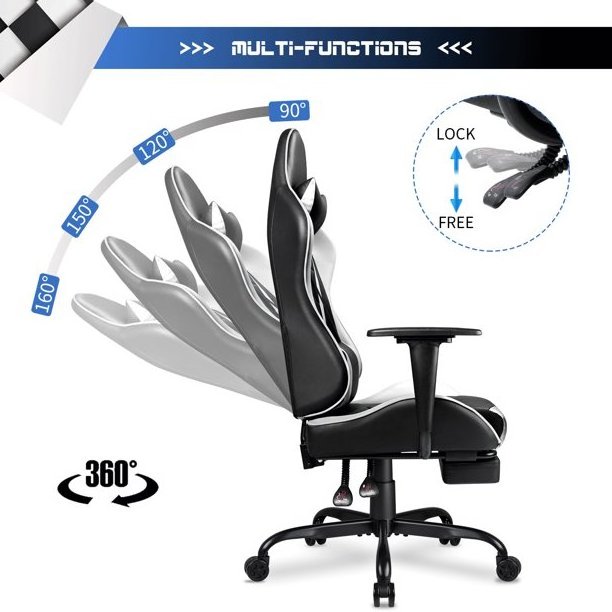 Wholesale White Racing Swivel Gaming Chair Pu Leather Gaming Chair With Footrest And Massage