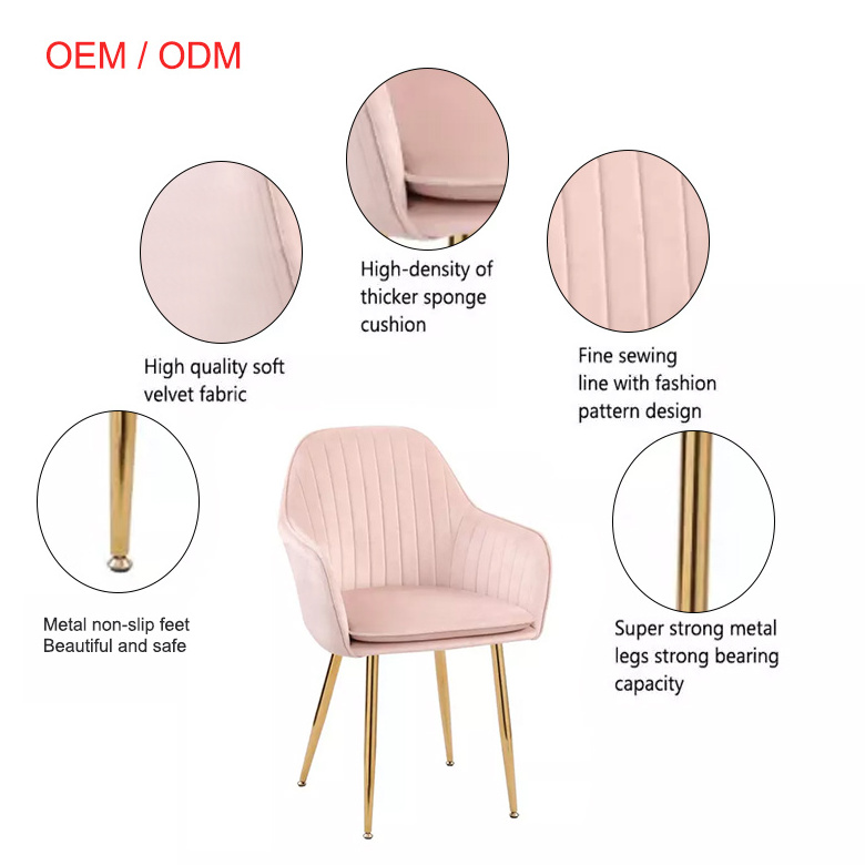 Free Sample Whole Sale Modern Restaurant Chair Nordic Velvet Armchair Dining Furniture Fabric Tufted Dining Chair Wiht Gold Leg