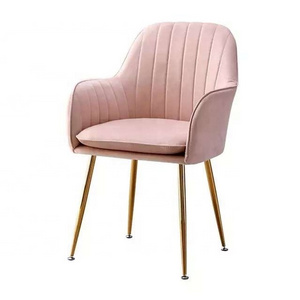 Free Sample Whole Sale Modern Restaurant Chair Nordic Velvet Armchair Dining Furniture Fabric Tufted Dining Chair Wiht Gold Leg