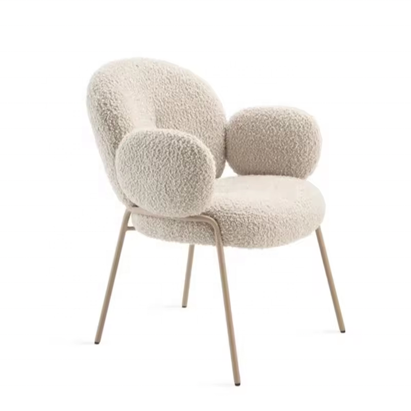 Modern restaurant dining chair comfortable lambswool fabric upholstered dining chair leisure accent armchair