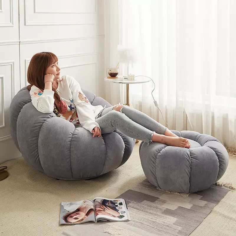 Boconcept Aesthetic Cream White Lazy Pumpkin Sofa Shaped Boucle Swivel Lounge Chair With Footstool