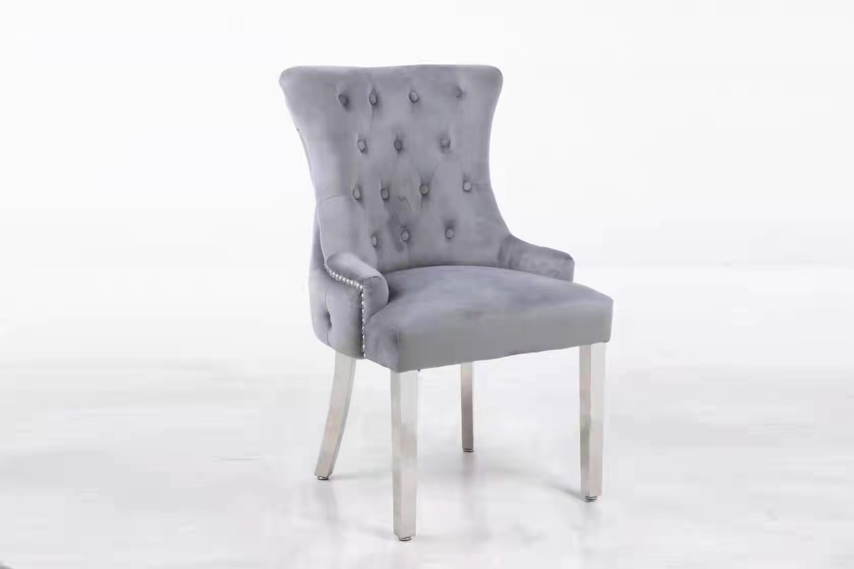 Modern Luxury High Back Grey Velvet Fabric Furniture Chair Dining Room Upholstered Dining Chairs