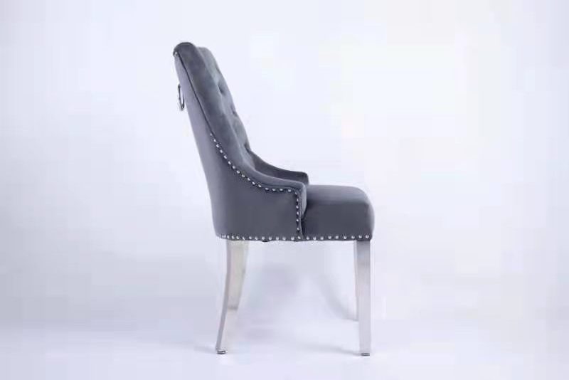 Modern Luxury High Back Grey Velvet Fabric Furniture Chair Dining Room Upholstered Dining Chairs