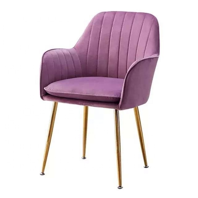 Free Sample Whole Sale Modern Restaurant Chair Nordic Velvet Armchair Dining Furniture Fabric Tufted Dining Chair Wiht Gold Leg