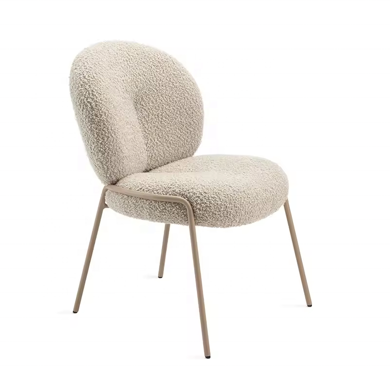 Modern restaurant dining chair comfortable lambswool fabric upholstered dining chair leisure accent armchair