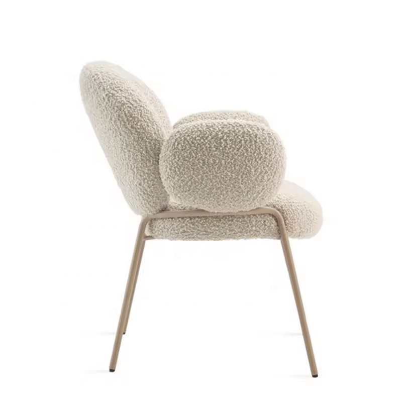 Modern restaurant dining chair comfortable lambswool fabric upholstered dining chair leisure accent armchair