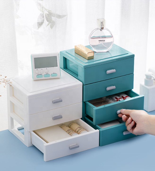 Wholesales Ins Plastic Stackable Dormitory Storage 2/3/4 Drawer Small Countertop Unit with Drawers