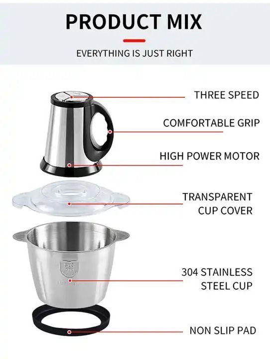 2023 Hot Sell 2L 3L Small Bochs Meat Chopper Best Home Kitchen Food Cheap Stainless Steel Electric Meat Grinder Powerful