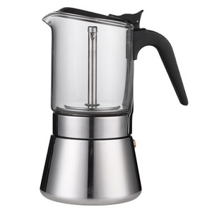 High Quality  Italian Espresso Coffee Maker 1-12 Cup Modern Glass With Stainless Steel Moka Pot