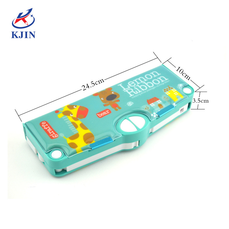 Back to school multifunction double side open plastic pencil case with sharpener for teenagers