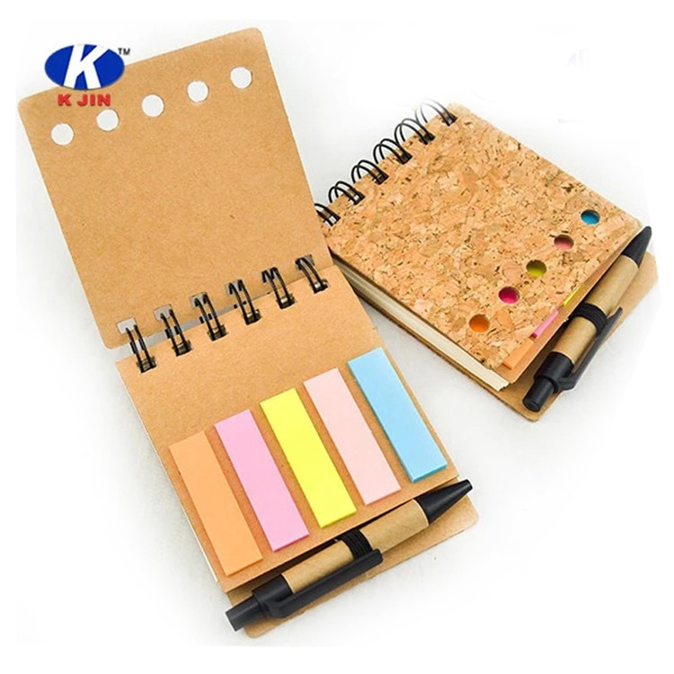 NEW Spiral Notebook Kraft Paper Cover Steno Pocket Notepad With Pen In Holder, Sticky Notes And Page Marker Index Tabs Flags