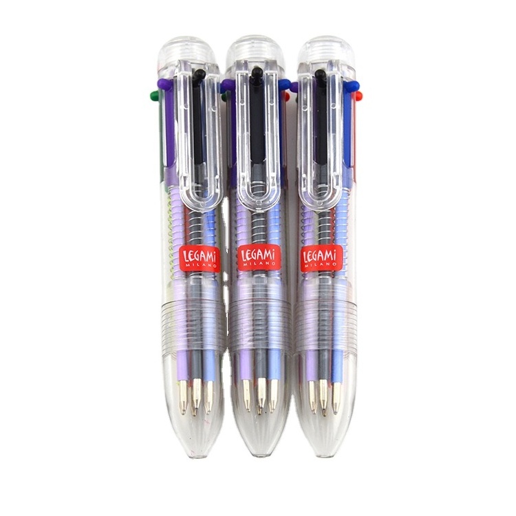 Factory Wholesale Plastic Multicolored Pen 6 color press Ballpoint Pen Custom Print Plastic BallPen For students