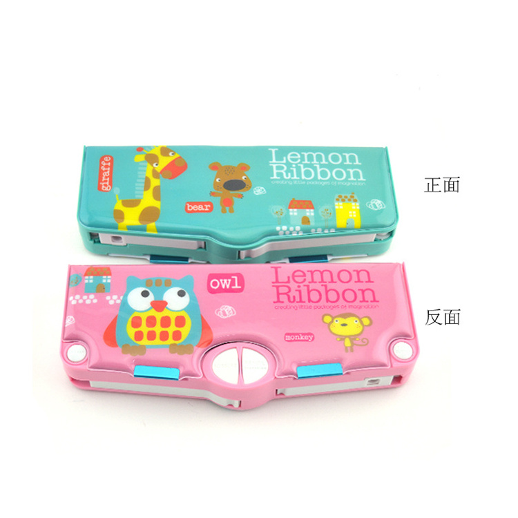 Back to school multifunction double side open plastic pencil case with sharpener for teenagers