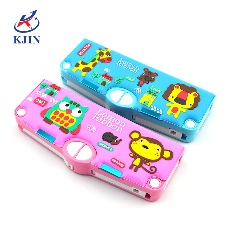 Back to school Plastic Magnetic Multi-functional pencil box 3d Silicone Cover pencil Case with Pencil sharpener ruler scissors