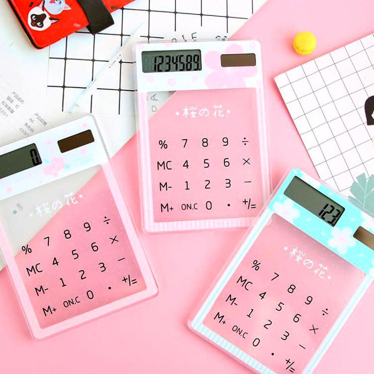 New design fashion School Supplies kawaii Transparent cute cartoon 8-digit calculator Solar energy mini Portable calculator