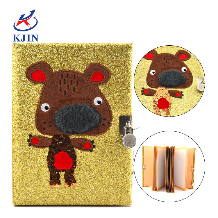 A5 shinning cover monkey glitter PU diary with metal lock