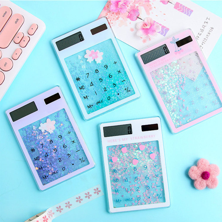 New design fashion School Supplies kawaii Transparent cute cartoon 8-digit calculator Solar energy mini Portable calculator