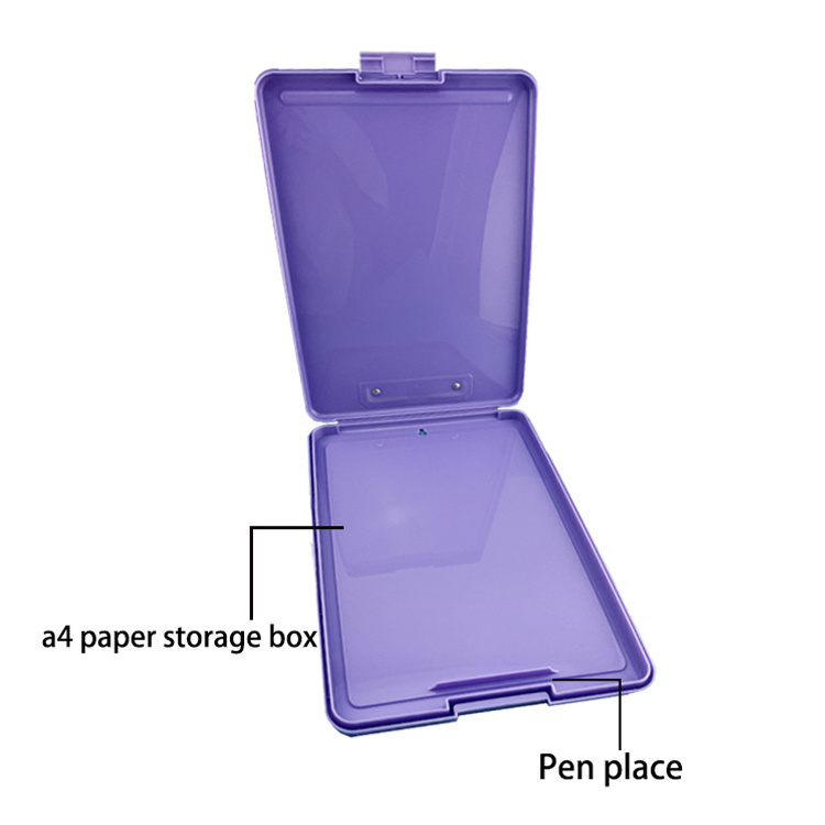 2023 Office And School Purple Portable A4 Durable Small Box Fancy Folding Cheap Customized storage clipboard file case